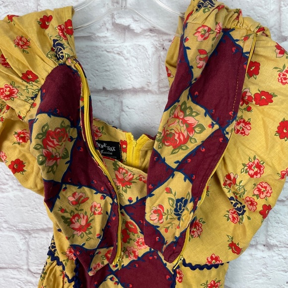 Gunne Sax Rare Black Label Medieval Style Floral Yellow Maxi Dress Size 5 - Picture 5 of 16